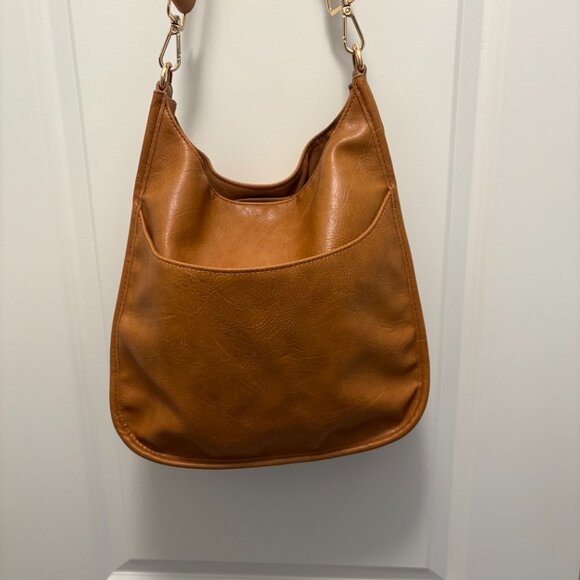 Ah-dorned Vegan Leather Messenger Crossbody Dark Tan Bag w/Wide Strap EUC - Picture 3 of 7